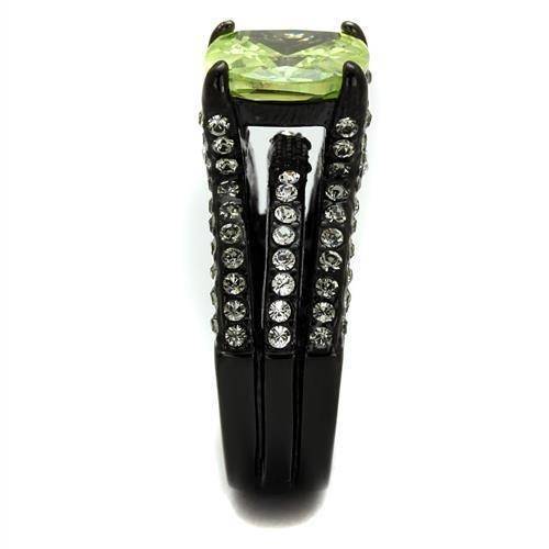 TK2491 - IP Black(Ion Plating) Stainless Steel Ring with AAA Grade CZ in Apple Green color-3