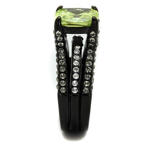 TK2491 - IP Black(Ion Plating) Stainless Steel Ring with AAA Grade CZ in Apple Green color-3