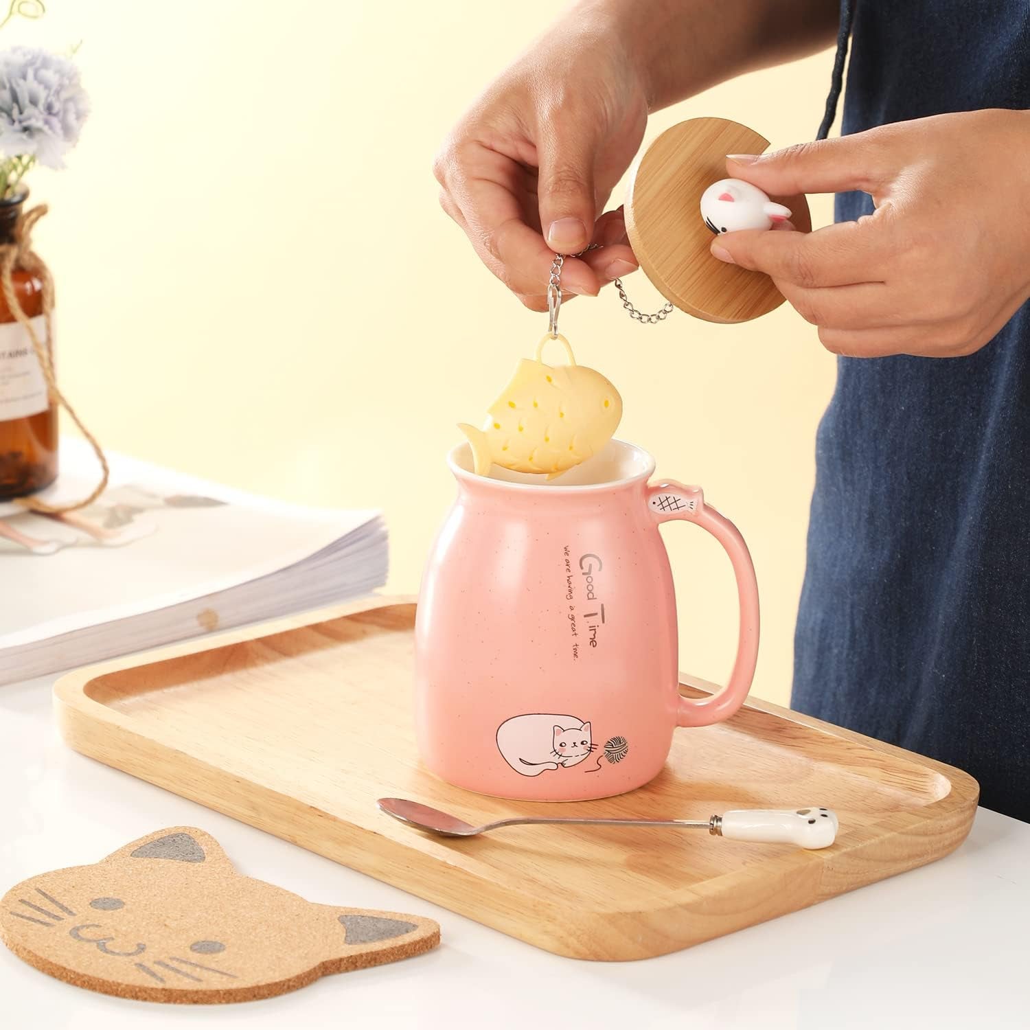 Adorable Kawaii Cat Mug with Infuser - Cuteness Overload for Tea & Coffee Lovers!