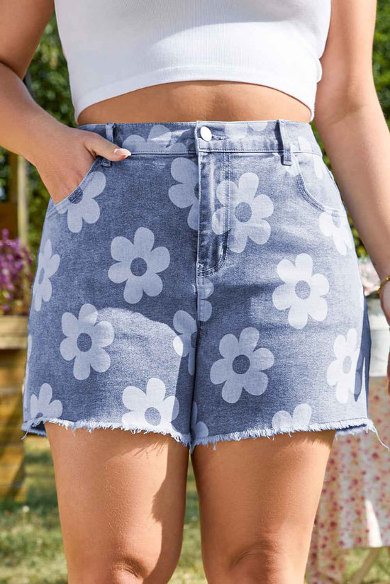 Shiloh Plus Size Floral Pattern Denim Shorts