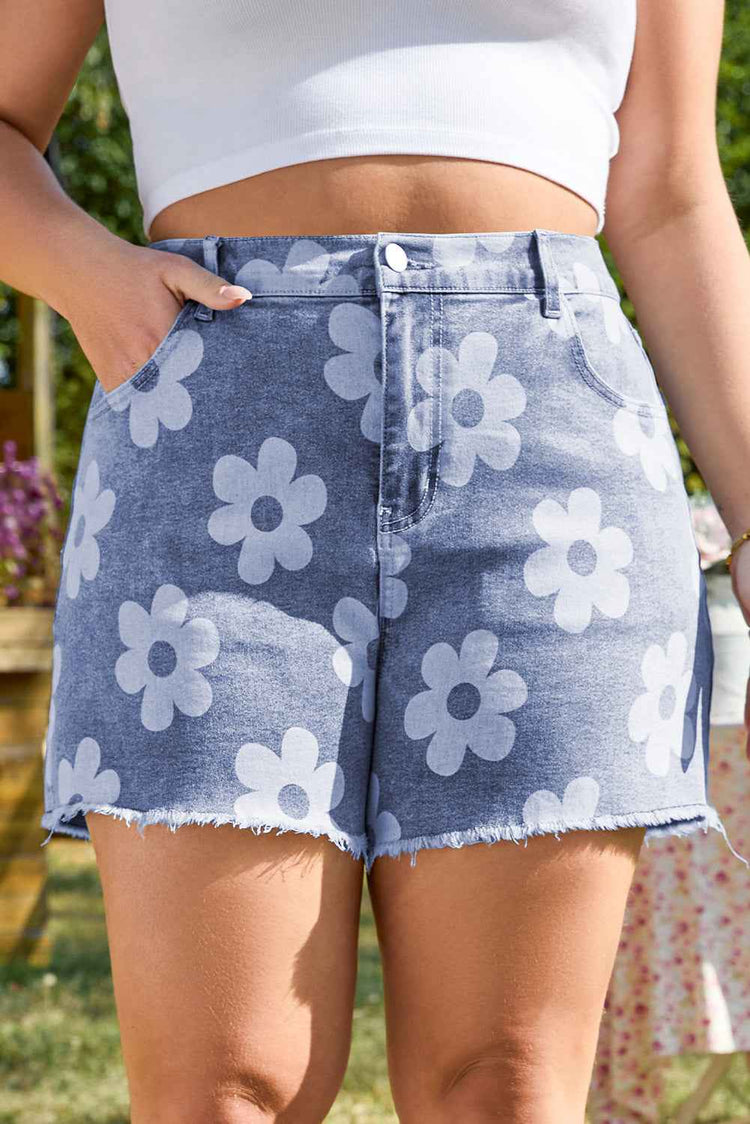Shiloh Plus Size Floral Pattern Denim Shorts