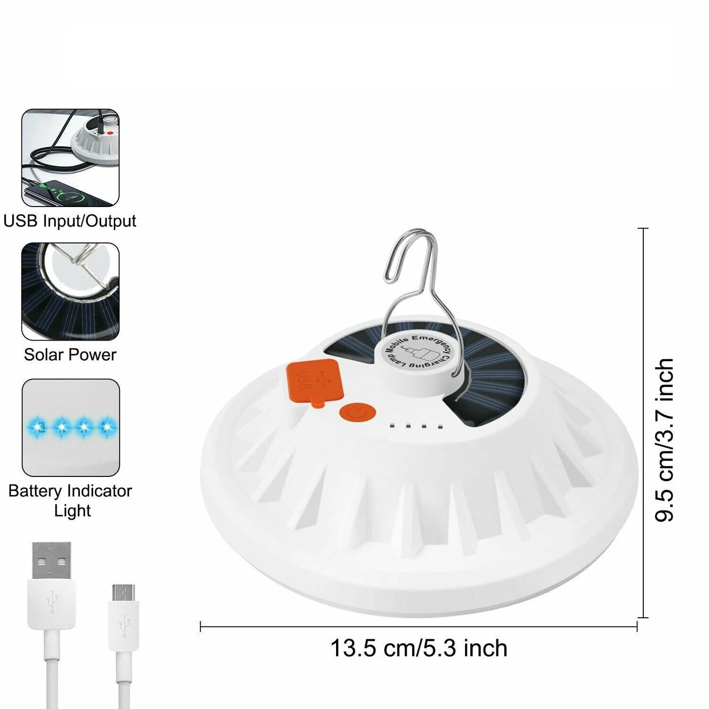 Rechargeable 60 LED Outdoor Camping Tent Light - USB and Solar Lantern for Hiking and Outdoor Activities