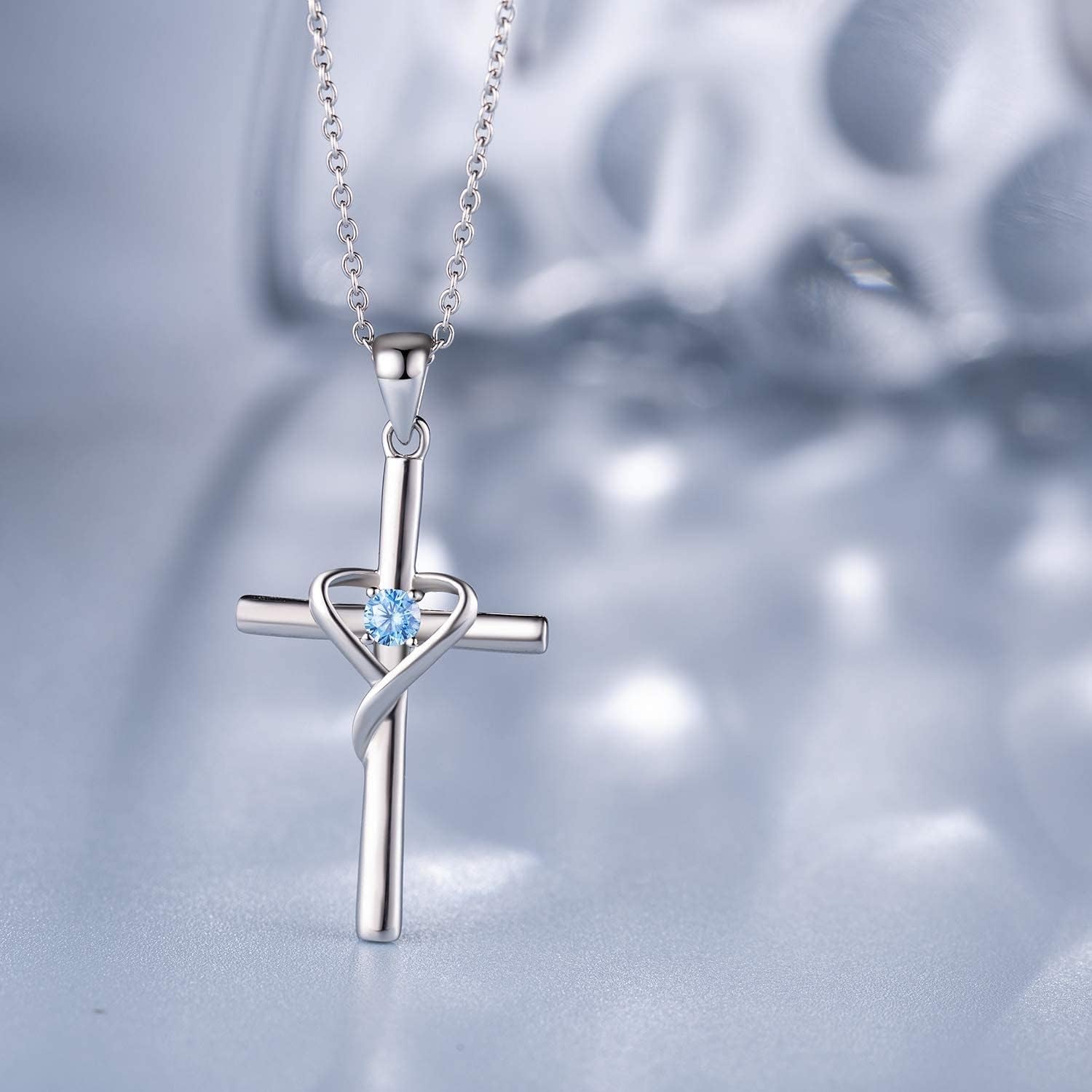 Elegant 925 Sterling Silver Cross Necklace with Dazzling 5A CZ Birthstone - Perfect Gift for Easter and Mother's Day