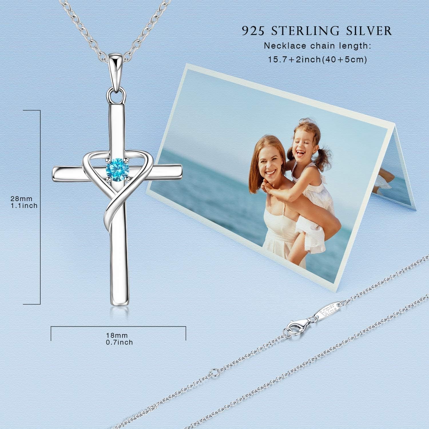 Elegant 925 Sterling Silver Cross Necklace with Dazzling 5A CZ Birthstone - Perfect Gift for Easter and Mother's Day