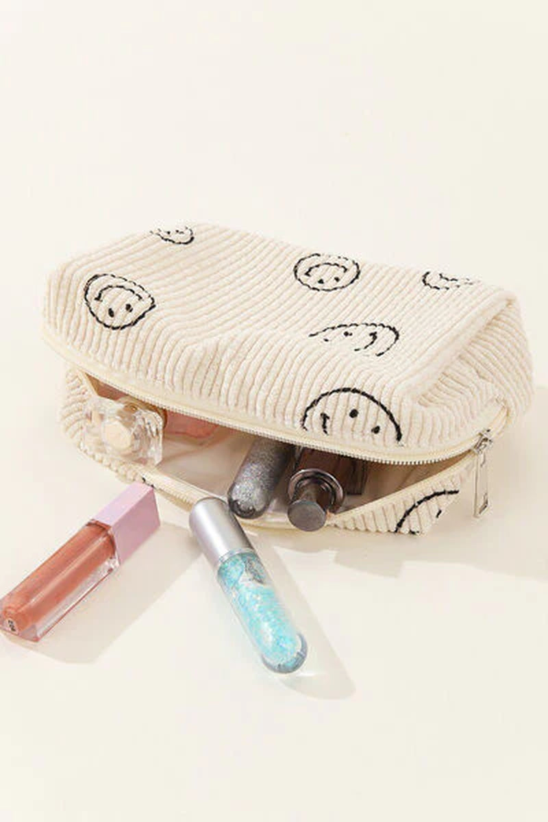 Zenana Corduroy Cosmetic Pouch with Smiley Face Design