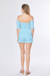 Off Shoulder Sweetheart Cropped Top and Ruffle Shorts Set-4