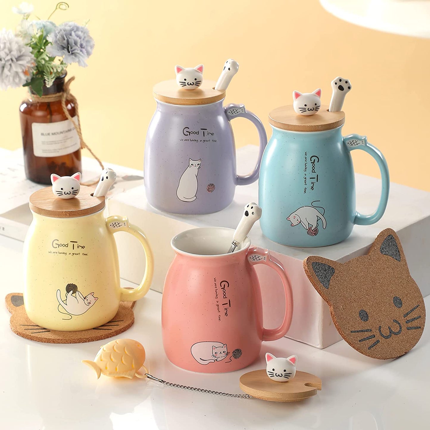 Adorable Kawaii Cat Mug with Infuser - Cuteness Overload for Tea & Coffee Lovers!