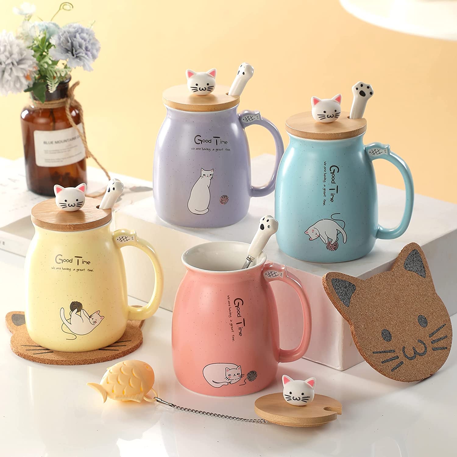 Adorable Kawaii Cat Mug with Infuser - Cuteness Overload for Tea & Coffee Lovers!