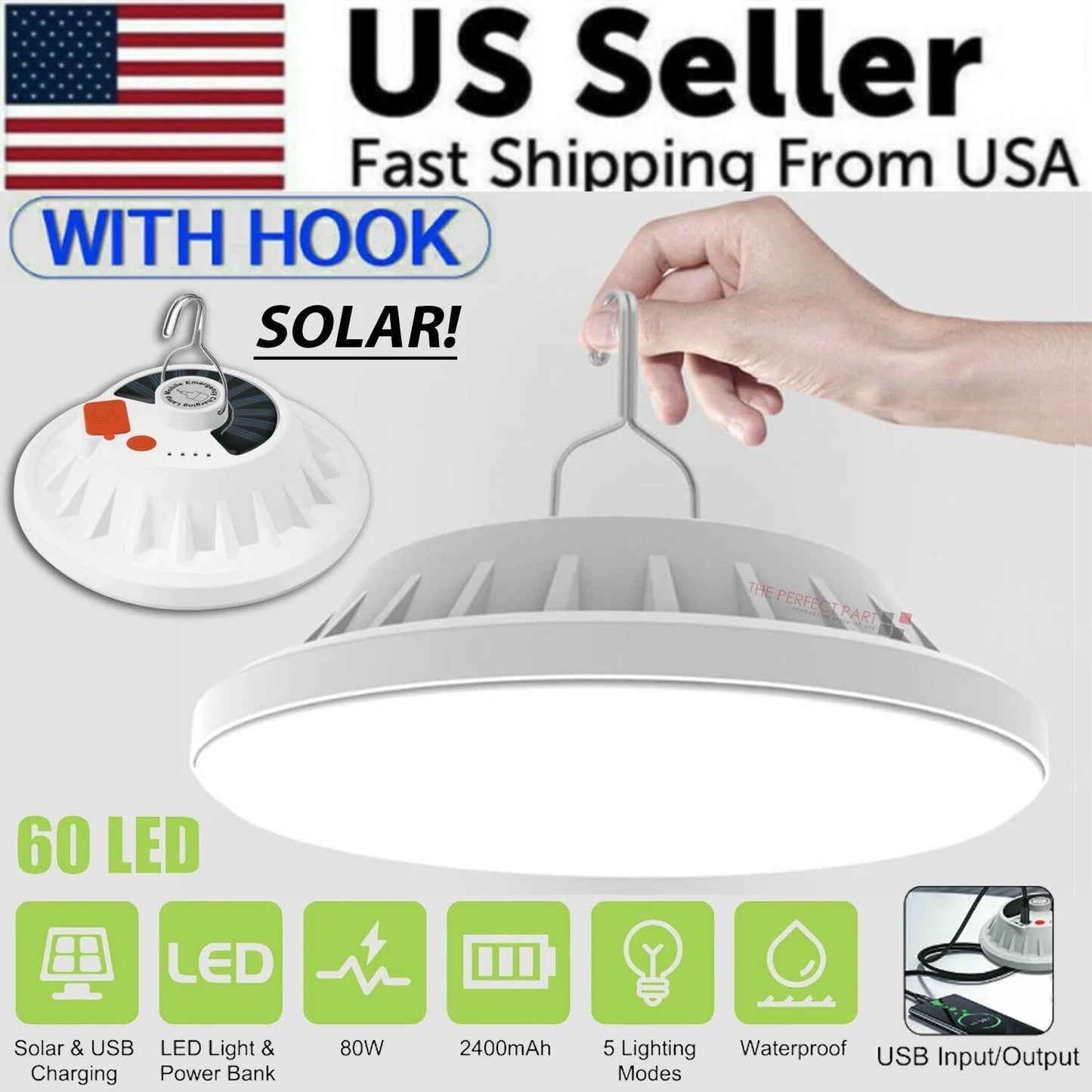 Rechargeable 60 LED Outdoor Camping Tent Light - USB and Solar Lantern for Hiking and Outdoor Activities