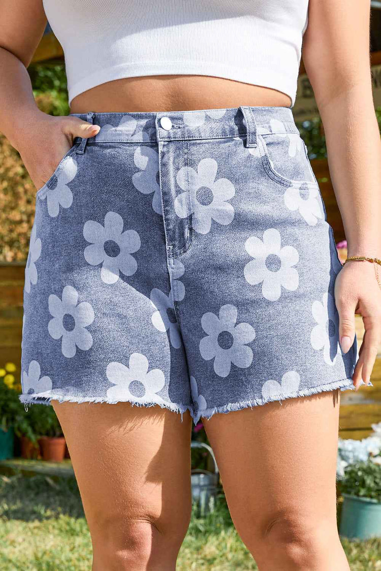 Shiloh Plus Size Floral Pattern Denim Shorts