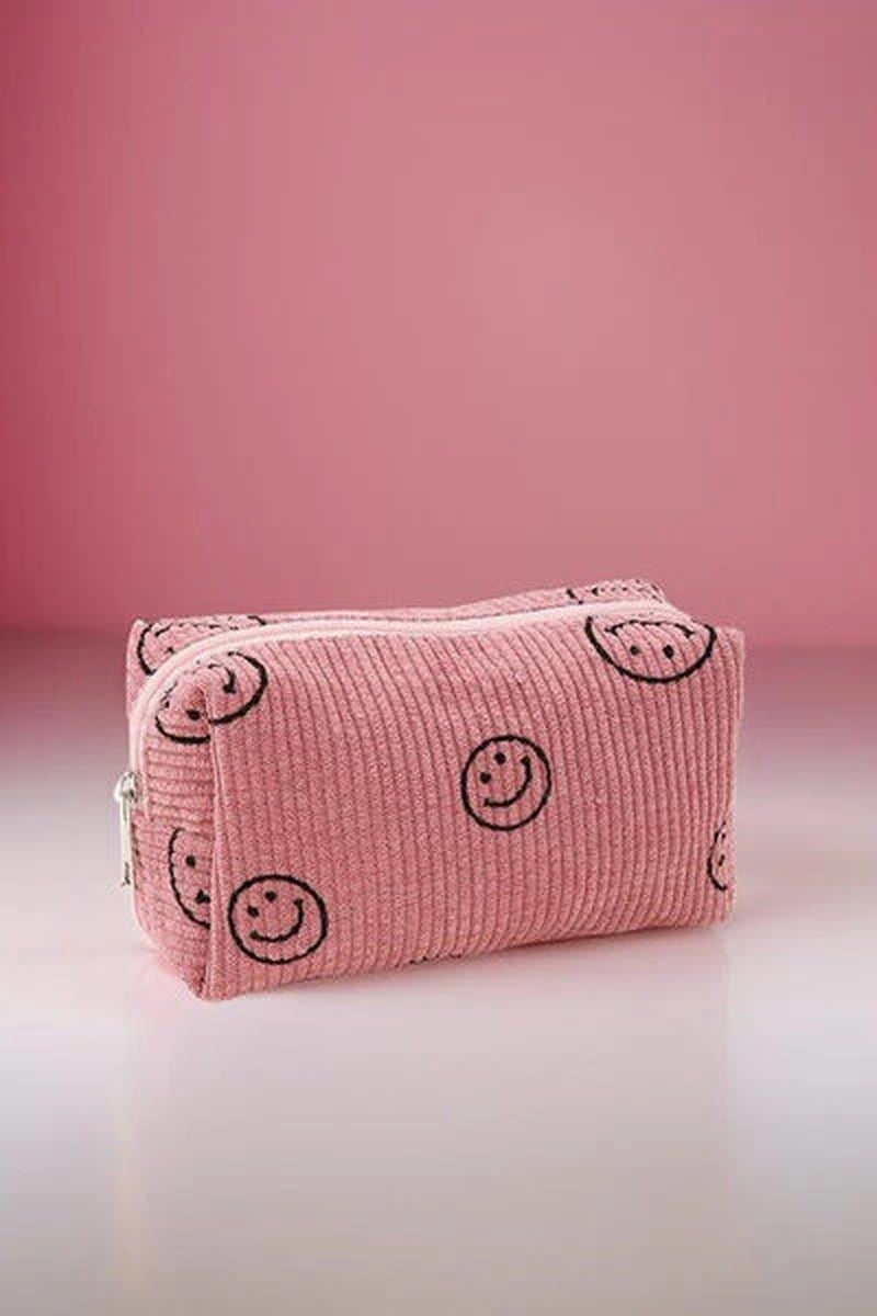 Zenana Corduroy Cosmetic Pouch with Smiley Face Design