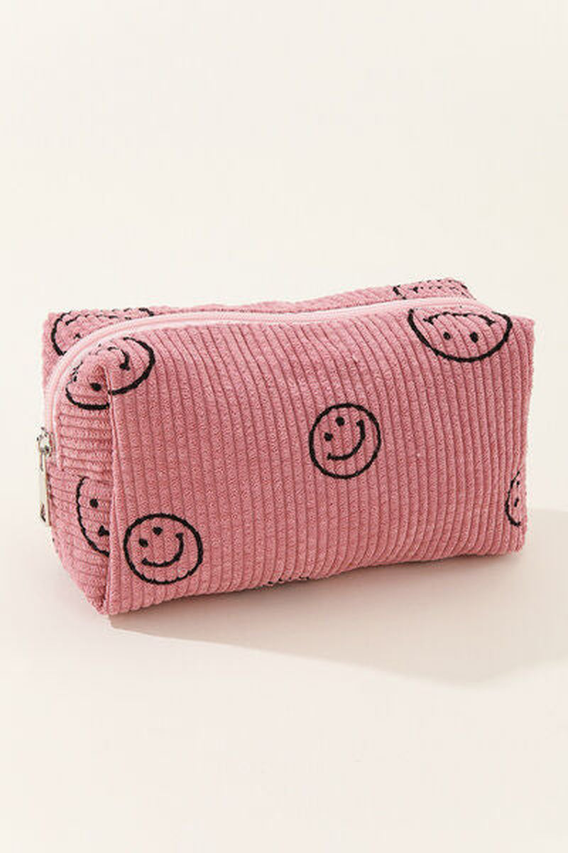 Zenana Corduroy Cosmetic Pouch with Smiley Face Design