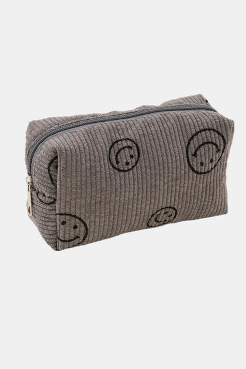 Zenana Corduroy Cosmetic Pouch with Smiley Face Design