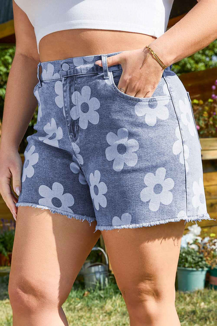 Shiloh Plus Size Floral Pattern Denim Shorts