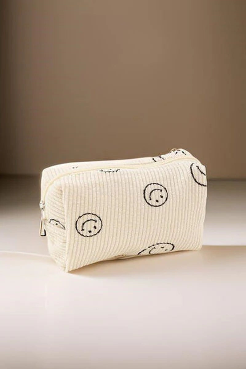 Zenana Corduroy Cosmetic Pouch with Smiley Face Design