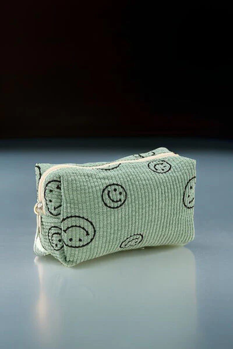 Zenana Corduroy Cosmetic Pouch with Smiley Face Design