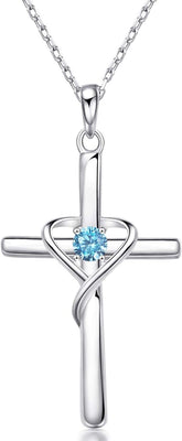 Elegant 925 Sterling Silver Cross Necklace with Dazzling 5A CZ Birthstone - Perfect Gift for Easter and Mother&