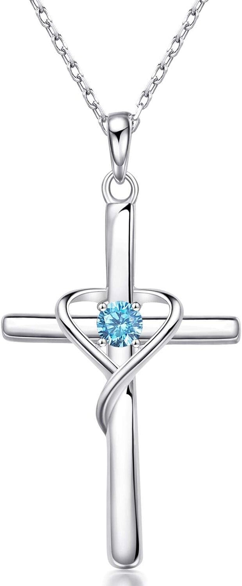 Elegant 925 Sterling Silver Cross Necklace with Dazzling 5A CZ Birthstone - Perfect Gift for Easter and Mother's Day