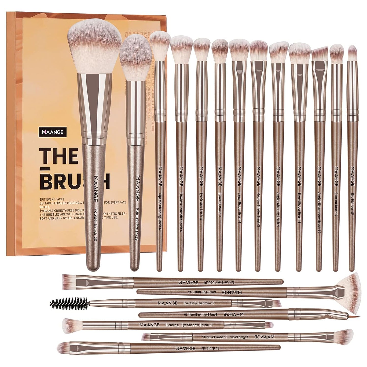 Indulge in Luxury: 20-Piece Professional Makeup Brushes Set for Flawless Foundation, Eyeshadow, and More - Complete with Stunning Gift Box!