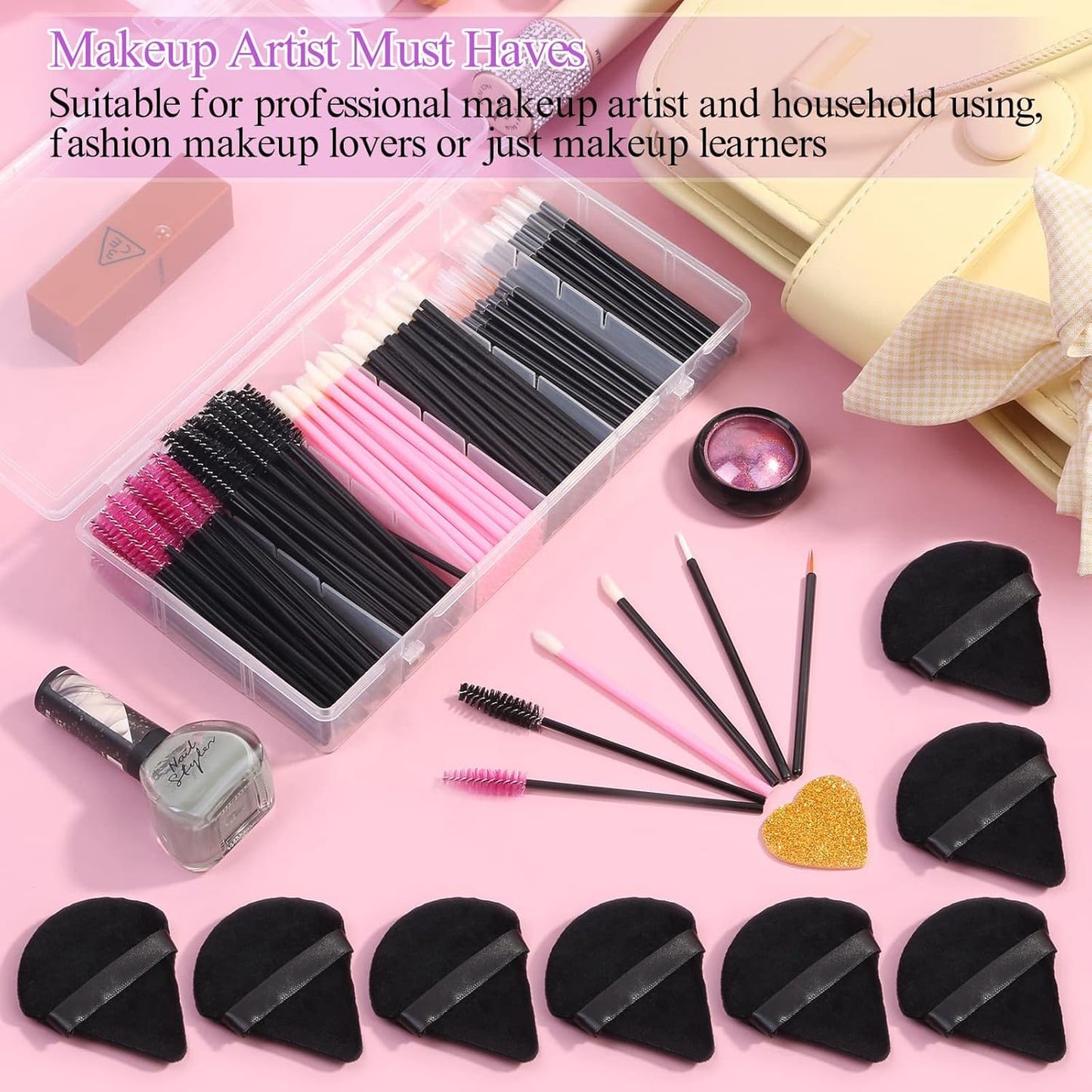 248 Pcs Disposable Makeup Applicators with Triangle Puffs, Mascara Wands, Lip/Eyeliner Brushes Disposable Makeup Applicator Kit for Makeup Artist Supplies