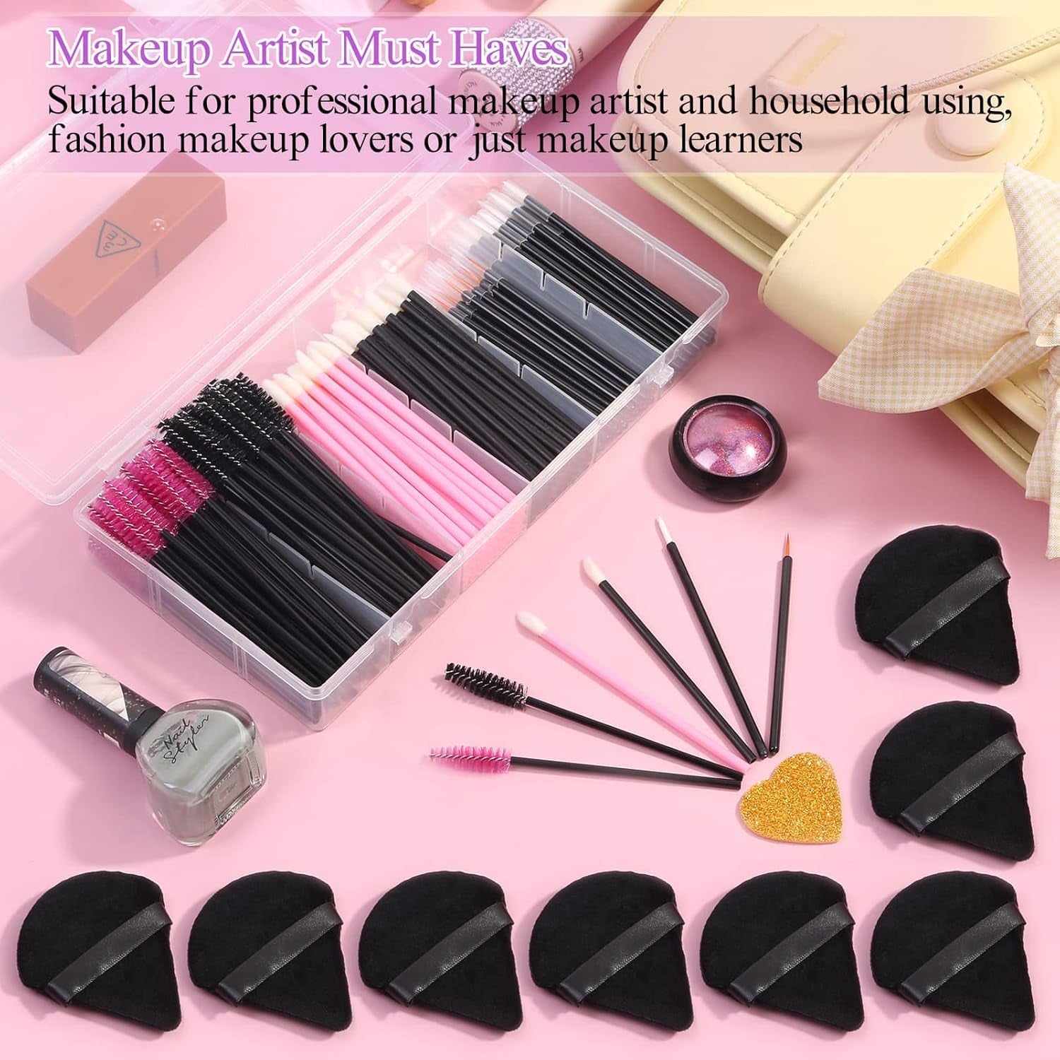 248 Pcs Makeup Applicator Kits with various disposable tools in a clear organizer for makeup artists and enthusiasts.