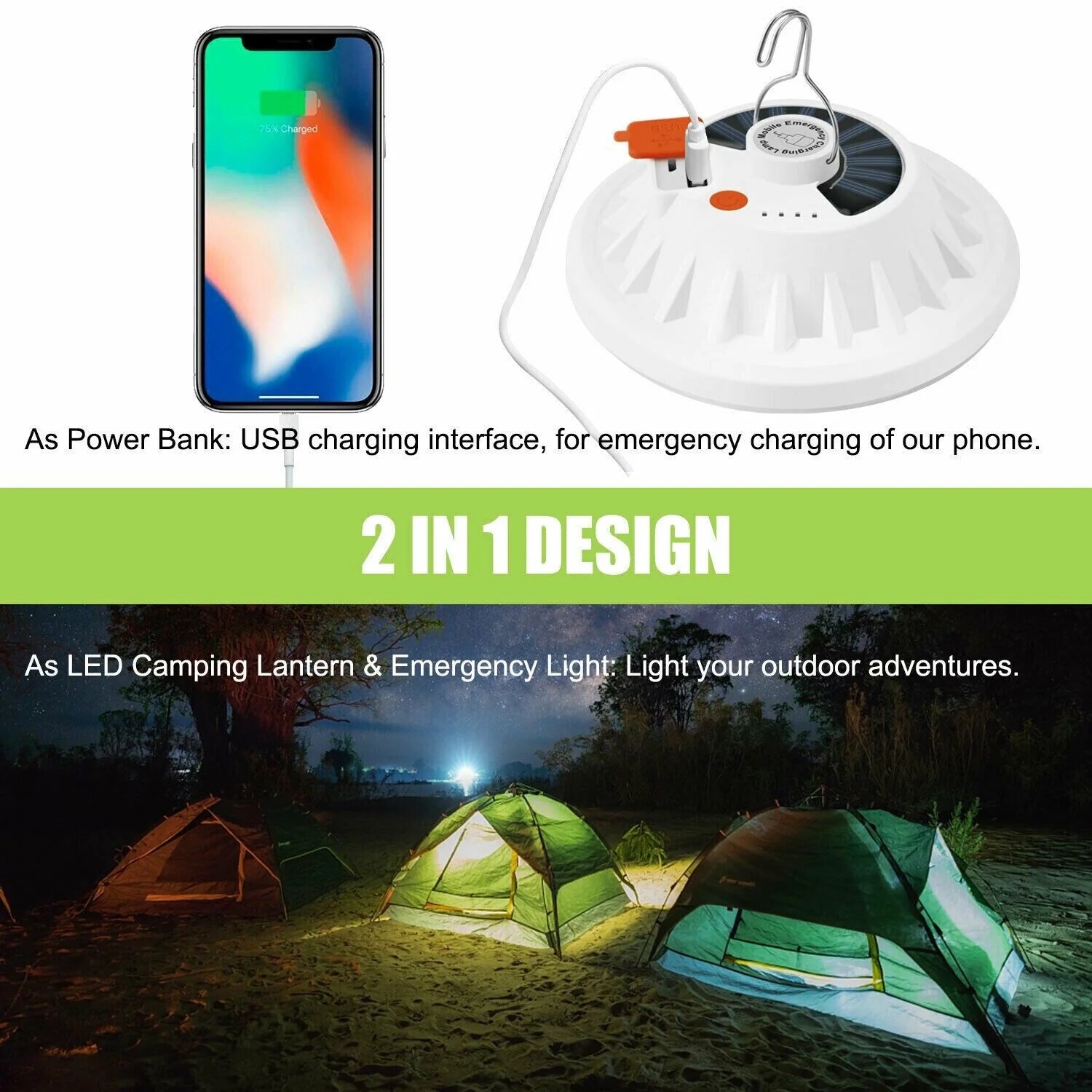 Rechargeable 60 LED Outdoor Camping Tent Light - USB and Solar Lantern for Hiking and Outdoor Activities