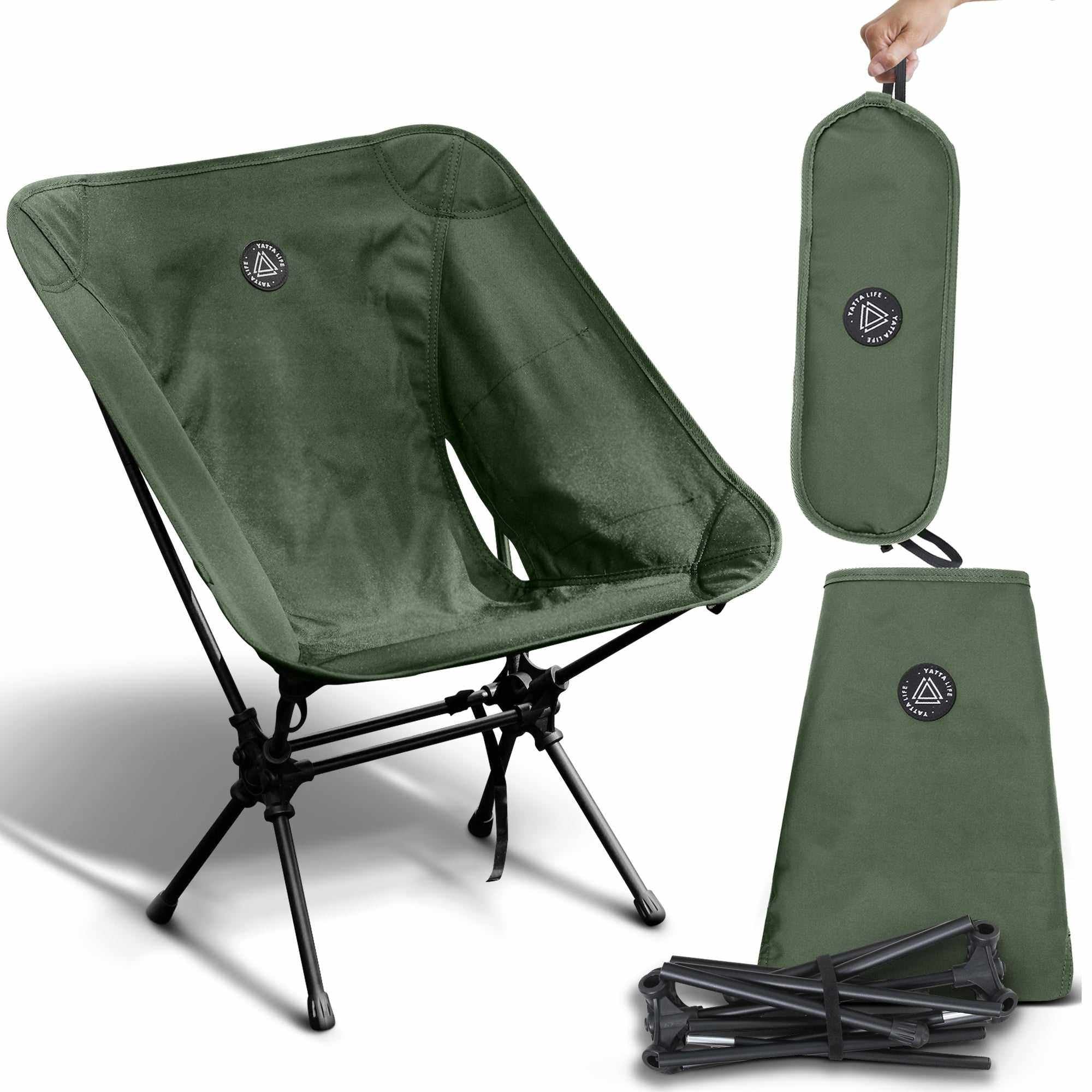 Ultimate Comfort Low Back Ultralight Folding Camping Chair - Perfect for Outdoor Adventures in Army Green