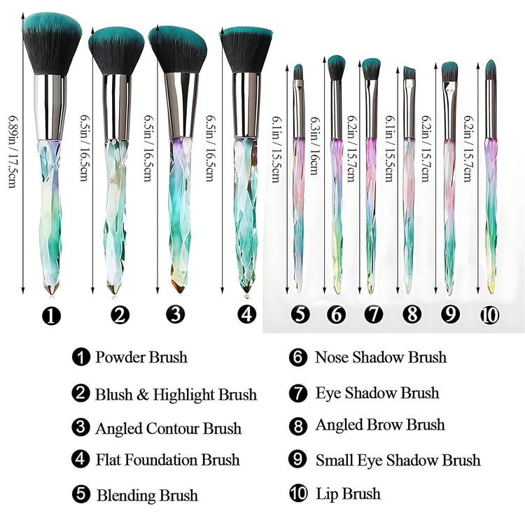 Crystal Makeup Brush Set 10PCS