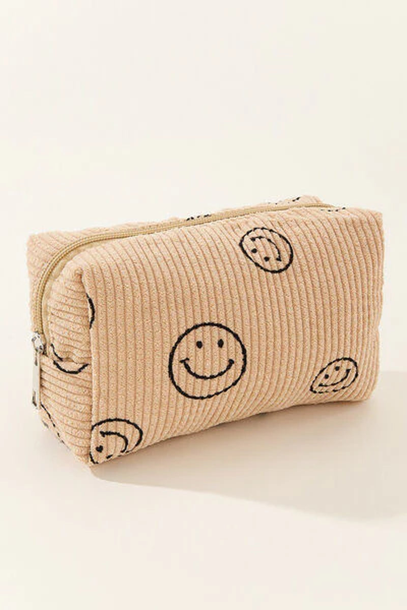 Zenana Corduroy Cosmetic Pouch with Smiley Face Design