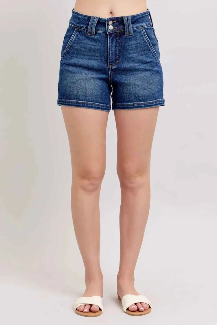 Judy Blue Full Size Double Button Waistband Denim Shorts Plus Size
