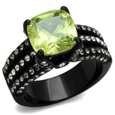 TK2491 - IP Black(Ion Plating) Stainless Steel Ring with AAA Grade CZ  in Apple Green color-0